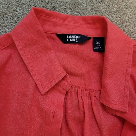 Land's End Linen Brigh Pink Button Up Long Sleeve Tunic Shirt Size XS - Picture 3 of 5